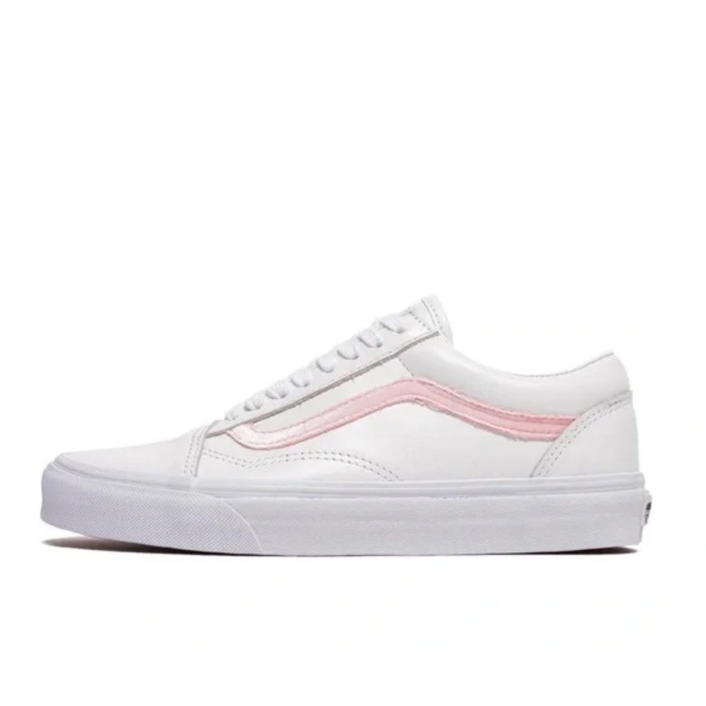 Vans Old Skool Sneakers White leather velvet‎ Pink Stripe Women's Size 8